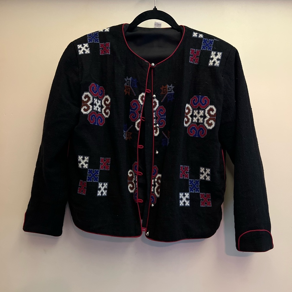 Hmong-Style Embroidered Black Jacket - Picture 2 of 7